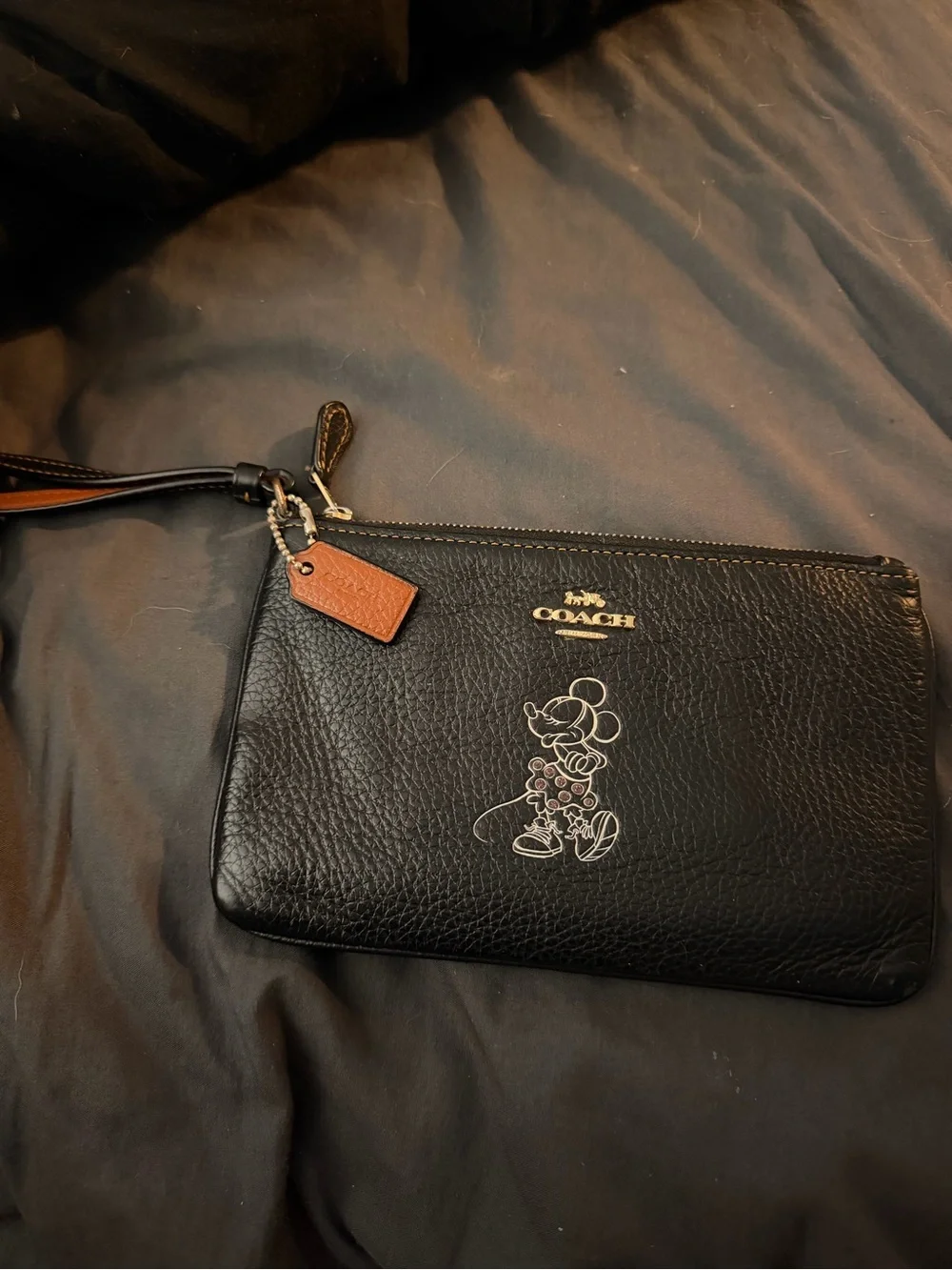 Coach x Disney Black Leather Wristlet with Minnie Mouse